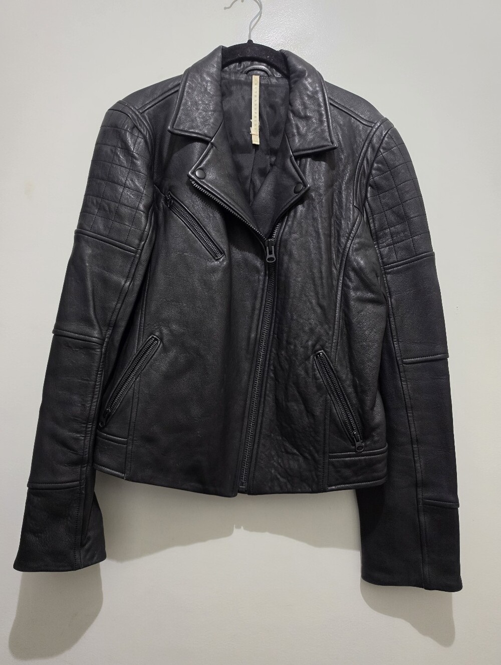 Truth and Pride Black Quilted Leather Moto Jacket L